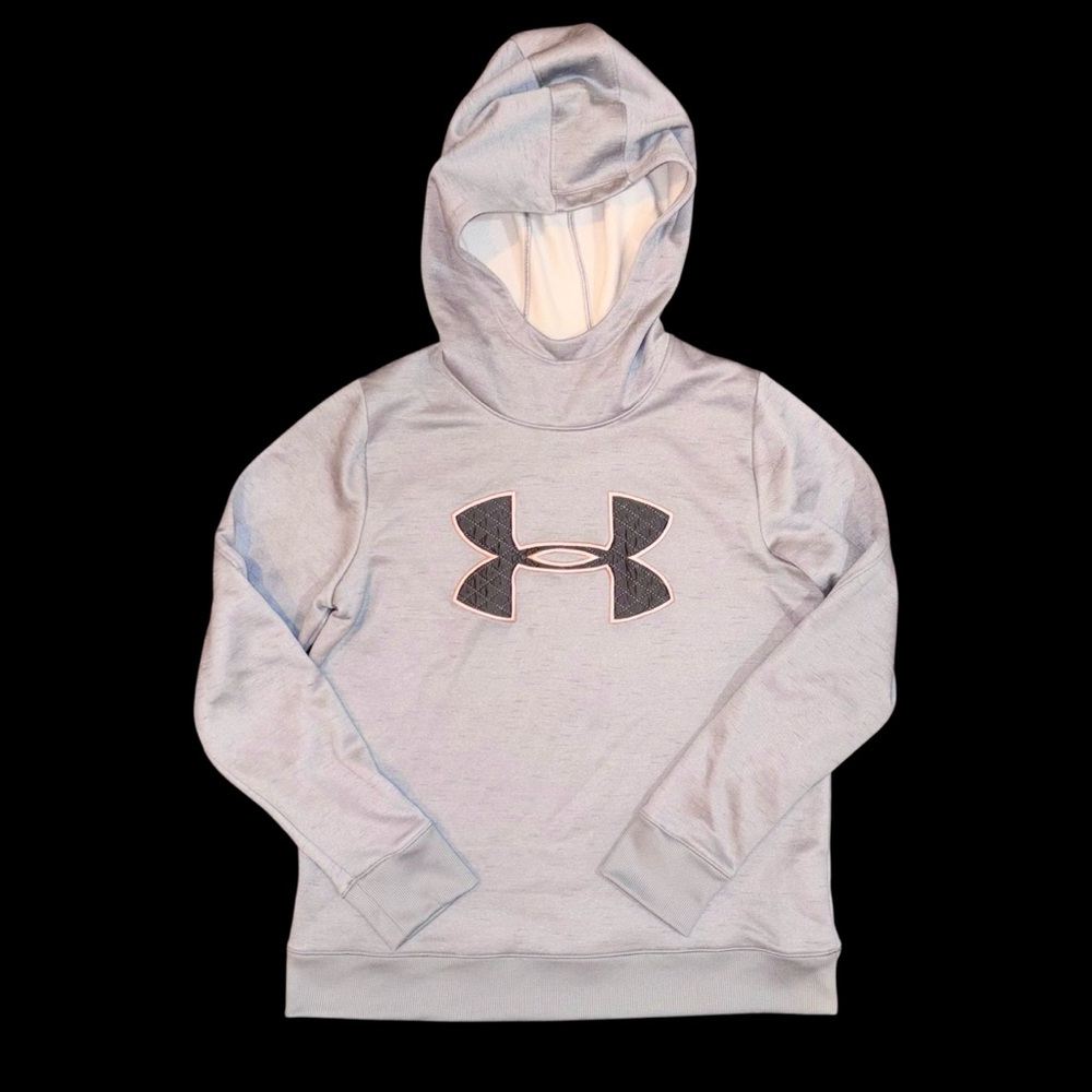 Womens Gray Under Armour ColdGear Loose Hoodie Sweatshirt Pink Logo- Medium #141